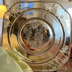 Set of 4 Amber Federal Depression Glass PARROT Pattern Bread & Butter Plates